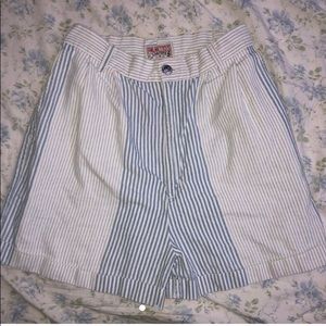 vintage blue white pinstripe palmetto mom shorts